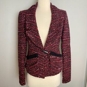 Nanette Lepore Pink and Black Tweed Blazer with Toggle Closure, Size 2
